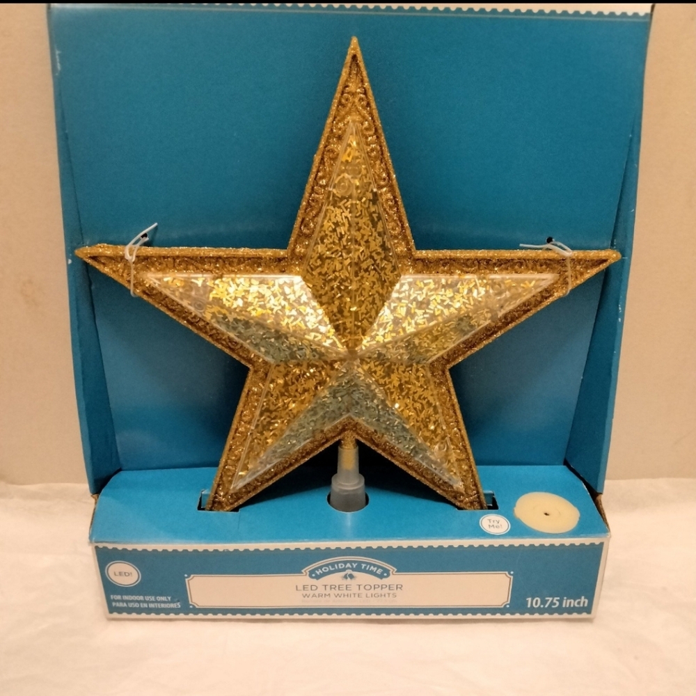 Holiday Time 10.75-inch LED Gold Star Christmas Tree Topper with 18 Lights